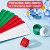 Holiday White Red and Green Flip Wraps Silicone Covered Metal Strips Flip 1 x 9 Inch Wrapping Paper Holder Poster Holder Paper Roll Holder Stabilizer Slap Bands for Storage Organization (12 Pieces)