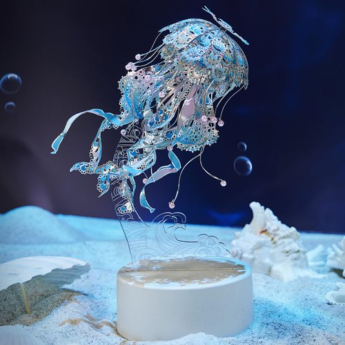 Piececool 3D Puzzles for Adults, Jellyfish Night Light with USB Plug, Ocean Animals 3D Metal Model Building Kits, DIY Assembling Arts and Crafts