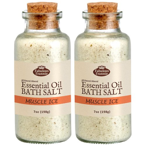 Fabulous Frannie Aromatherapy Muscle Ice Mineral Bath Salt Cinnamon, Eucalyptus, Rosemary, Clove Bud, Lavender, Sweet Orange and Peppermint Essential Oils 7oz (Pack of 2)