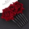 Uonlytech Black Hair Clips Bride Wedding Hair Comb, Rose Flower Hair Comb Floral Hair Clip Bridal Headpiece Floral Hair Accessories for Women Girls Bride, Wine Red Womens Hair Clips