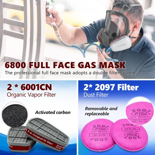 GZYZAMZ 6800 Full Face Gas Mask - Anti-fog, Dust-proof Respirator Nuclear with 2097 & 6001CN Filters Protection for Painting, Mechanical Polishing, Welding and Other Work Protection