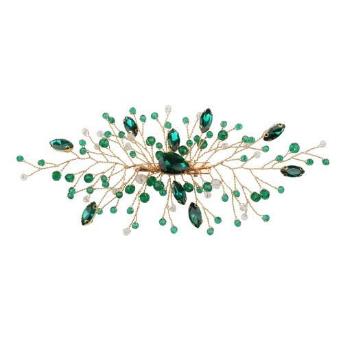 Bridal Green Crystal Rhinestone Alloy Hair Clip Hairpin Fashion Handmade Headpieces Wedding Hair Accessories for Brides Bridesmaid Women