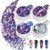 Allstarry Nail Glitter 4Pcs Holographic America's Patriotic Nail Art Glitter Sparkly Red Blue Chunky Flakes Veterans Day Body Sequin 4th of July Decoration for Manicure Independence Day