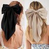 Velscrun Women Girls Hair Accessories Gifts - Khaki Satin Coquette Bow, White Silky Bow, Brown Oversized Hair Clip Ribbons, Black Long Tail Barrettes (4Pcs)