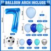Soccer 7th Birthday Decorations for Boys, Royal Blue Teal Light Blue Balloon Garland Arch Kit with 40 Inch Blue Number 7 Balloon Tower, Soccer 7th Birthday Balloons for Kids Football Theme Party