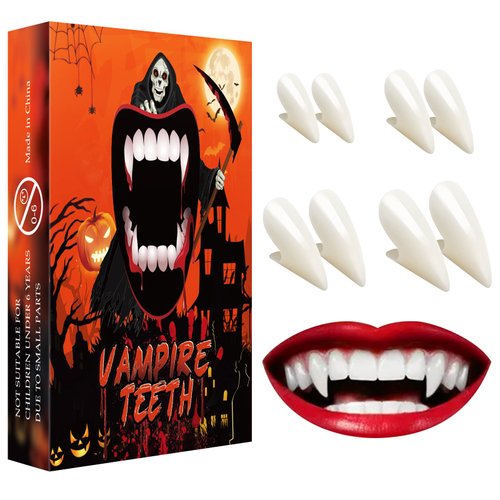 Vampire Teeth 4 Pairs 4 Size Vampire Fangs with 1 Vampire Teeth Glue Halloween Fangs for Cosplay Party Props Halloween Party Favors