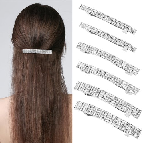 6 Pcs Hair Barrettes Rhinestone Hair Clips Crystal French Hair Clips Gorgeous Sliver Hair Barrett...