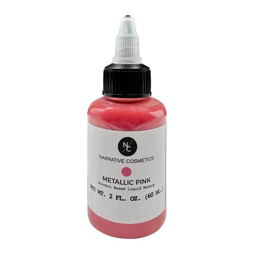 Narrative Cosmetics Metallic Alcohol Airbrush Paints - 2 fl oz, Skin Safe, Quick Dry, Waterproof, Sweatproof, Transferproof Liquid Makeup for Bodypainting, Theater, FX Makeup - Metallic Pink
