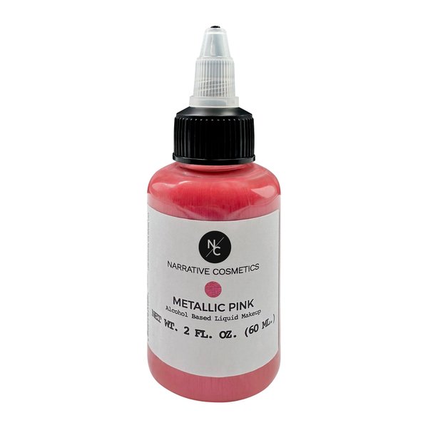 Narrative Cosmetics Metallic Alcohol Airbrush Paints - 2 fl oz, Skin Safe, Quick Dry, Waterproof, Sweatproof, Transferproof Liquid Makeup for Bodypainting, Theater, FX Makeup - Metallic Pink