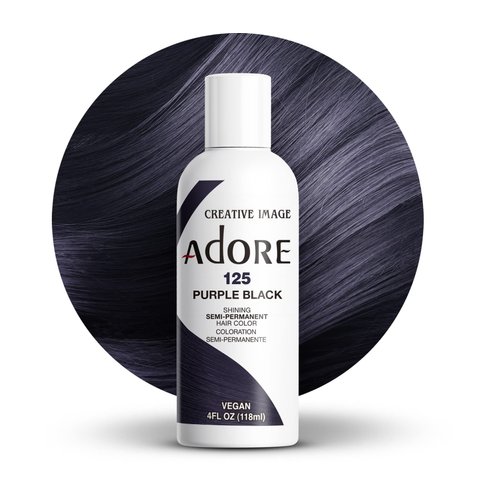 Adore Semi Permanent Hair Color - Vegan and Cruelty-Free Hair Dye - 4 Fl Oz - 125 Purple Black (Pack of 1)