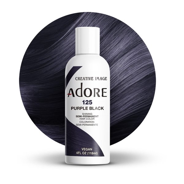 Adore Semi Permanent Hair Color - Vegan and Cruelty-Free Hair Dye - 4 Fl Oz - 125 Purple Black (Pack of 1)