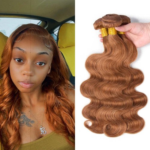 Light Brown Human Hair Bundles Color #30 Human Hair Light Brown Body Wave Bundles 20 22 24 inch 24 26 28 inch Double Weft Brazilian Remy Hair Extensions Silky Soft for Black Women