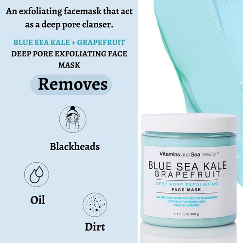 VITAMINS AND SEA BEAUTY, Exfoliating Face Mask Deep Cleansing Purifying Blackhead Pore Control with Blue Sea Kale and Grapefruit, Skincare for All Skin Types, 8.5 Fl Oz