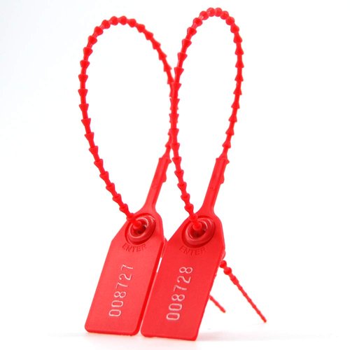 100 Plastic Tamper Seals, Numbered Zip Ties for Fire Extinguisher Pull Tite Security Tags Disposable Self Locking Signage 250mm (Red)