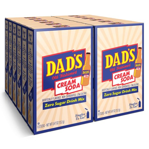 Dad's Old Fashioned Cream Soda Singles To Go Sugar Free Powder Drink Mix 6 Sticks Per Box, 12 Boxes (72 Total Sticks)
