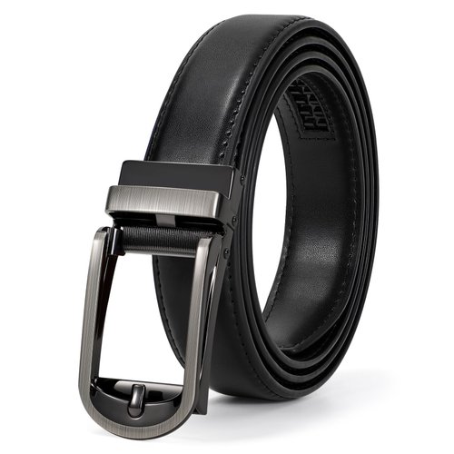 JASGOOD Mens Ratchet Leather Belt Men Casual Dress Belt Automatic Adjustable Click Belts with Slide Buckle