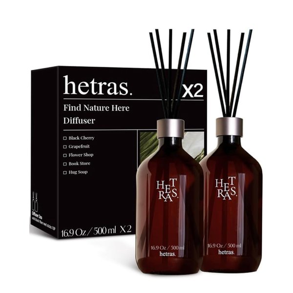 hetras. Premium Reed Diffuser 16.9 fl.oz, Pack of 2 | Fragrance Oil Diffuser & Sticks for Home & Office & Bathroom Decor - Gifts for Loved One (Flower Shop)