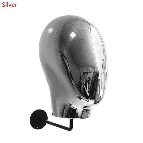 Wall Mounted Mannequin Head Wig Making Head Metal Head Wig Hat Glasses Display Hat Holder Rack Storage Wigs Show Display Stand (Silver)