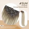 Sunny Ombre Clip in Hair Extensions Real Human Hair Clip in Remy Hair Extensions Ash Blonde Ombre Sunkissed Blonde Remy Clip in Human Hair Extensions Double Weft 120g 7pcs 18inch