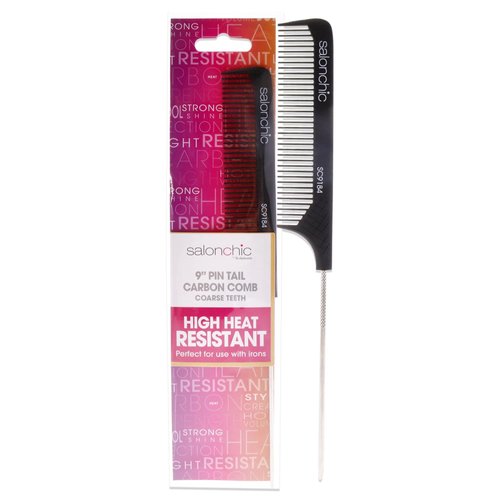 SalonChic Pin Tail Carbon Comb High Heat Resistant 9 - Coarse Teeth Comb Unisex 1 Pc