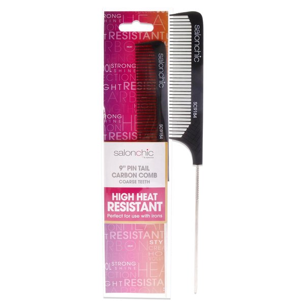 SalonChic Pin Tail Carbon Comb High Heat Resistant 9 - Coarse Teeth Comb Unisex 1 Pc