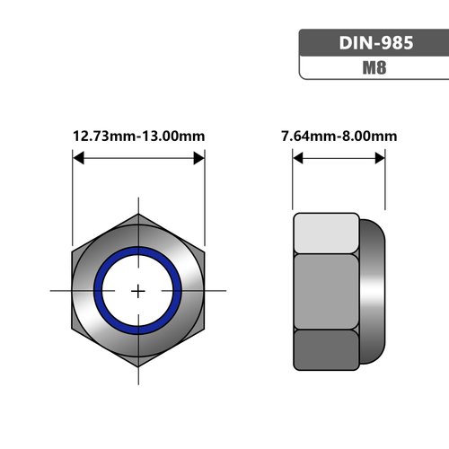 M8-1.25 Nylon Insert Lock Nuts, Stainless Steel 304 (18-8) Lock Nuts with Nylon Insert, 25pcs