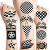 96 PCS Funny Race Car Checkered Flag Black and White Temporary Tattoos Sticker Birthday Party Decorations Supplies Favors Gifts Boys Girls Men Women Cute Racing Fake Tattoo School Prizes Carnival