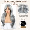 Mayouda Long Omber Grey Butterfly Haircut Layered Wig With Curtain Bangs For Women Long Silver Grey Layered Straight Wavy Hair Wig Synthetic Heat Resistant Wigs (26Inch, Omber Grey#)