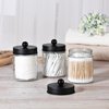 3 Pack Apothecary Jar Canisters Bathroom Vanity Organizer - Qtip Holder Storage Organizer Set Countertop Canister with Stainless Steel Lids &Cute Stickers for Qtips,Cotton Swabs,Makeup Sponges,Floss