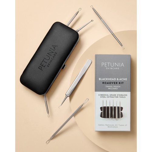 6 Piece Set Pimple Popper Blackhead Remover and Acne Extractor Kit Specifically Treats Face Blemishes Zits and Whiteheads - Perfect Stocking Stuffer, Includes Giftbox and Travel Case