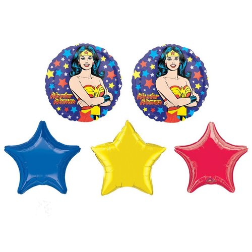 Wonder Woman Balloon Bouquet - 5 Foil Balloons Bundle