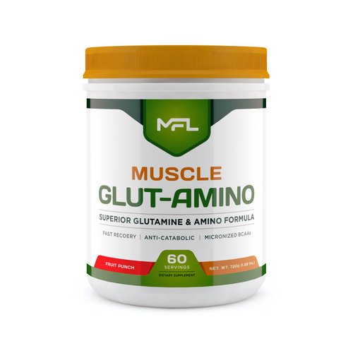 MFL Muscle Glut-Amino | Glutamine Complex | Amino Complex | 0 Sugar | Sweetened with Stevia | All-Natural | 60 Servings (Fruit Punch)