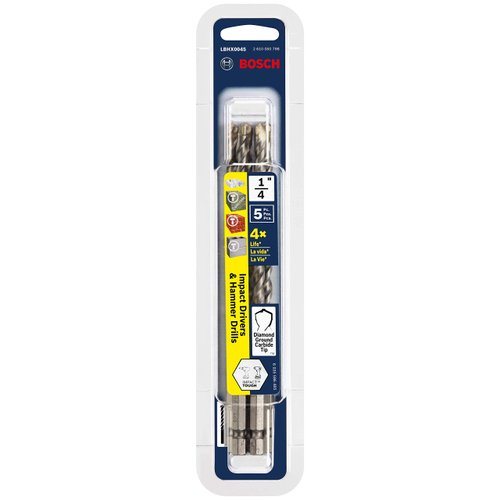 Bosch 5 pc. 1/4 In. X 6 In. Hex Shank Hammer Drill Masonry Bits LBHX0045