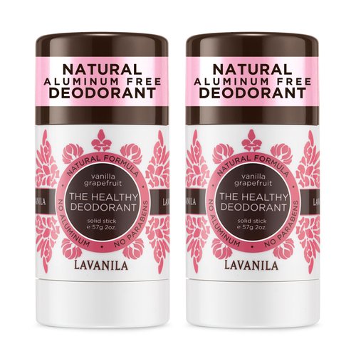 Lavanila Natural Aluminum Free Deodorant 2-Pack, Vanilla Grapefruit - The Healthy Deodorant for Men and Women, Solid Stick (2 Ounce Each), Vegan