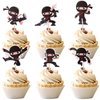 24 PCS Ninja Cupcake Toppers Assembled Martial Arts Karate Kung Fu Warriors Cupcake Picks Decorations for Ninja Theme Baby Shower Kids Birthday Party Supplies