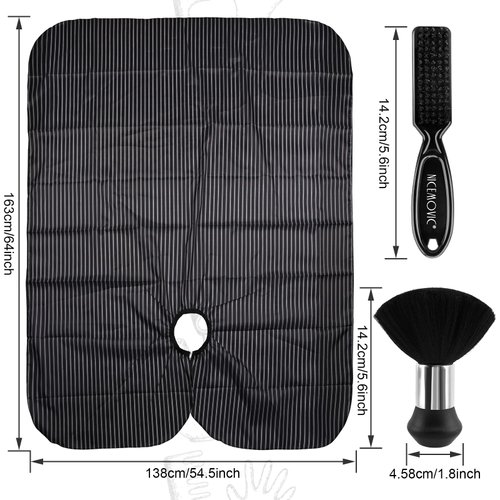 NICEMOVIC Hair Cutting Barber Cape with Neck Duster Brush and Barber Brush, Professional Barber Accessories Cleaning Supplies for Salon Haircut Styling (Black Stripe)