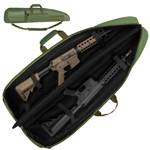 HUNTSEN Soft Double Shotgun Rifle Case 38” 42” 44” 46" 52" Long Gun Bag w/Padded Handle - Adjustable Sling Dual Lockable Zippers, Multiple Magazine Holder Pouches Outdoor Tactical Accessory Bags (Green, 42inch)