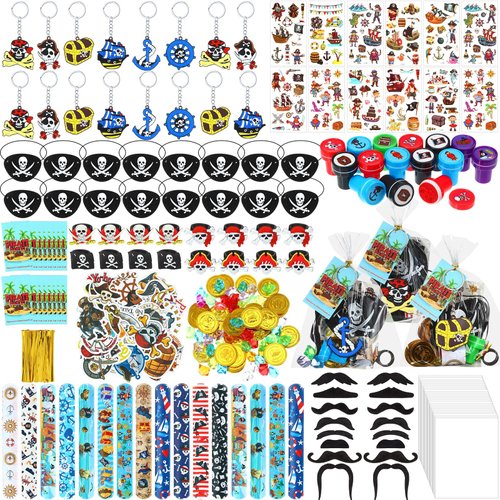 Spakon 280 Pcs Pirate Party Favors Birthday Supplies Include Pirate Keychain Ring Eye Mask Beard ...