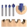 Yakamoz Industrial Grade 1/4-Inch Shank 90 Degree V Groove Router Bit Set CNC Engraving V Grooving Bit Cutter for 3D Signmaking Lettering Carving Woodworking Tool, Cutting Dia. 1/4", 5/16", 3/8", 1/2"