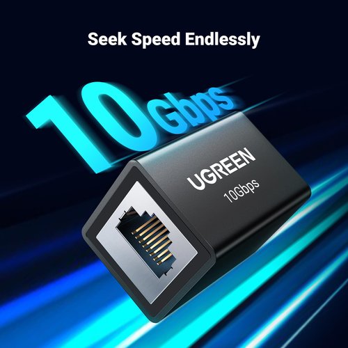 UGREEN Ethernet Extender 10Gbps, Ethernet Coupler for Cat8 Cat7 Cat6 Cat5 Cable, 328ft Long Distance Extend, Aluminum Alloy Shell, Black