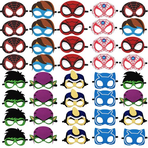 YALARY 32 Packs Superhero Masks Party Favors for Kid, Superhero Party Supplies for Kids Dress Up Birthday Gift Halloween Cosplay Party Masks with 32 Different Types for Children
