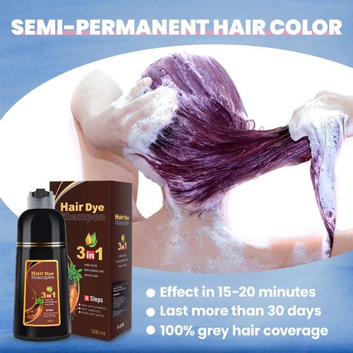 IIIMEIDU Hair Dye Shampoo 3 in 1 for Gray Hair, Herbal Ingredients Shampoo Black Hair Dye for Women Men, Grey Coverage Shampoo 500ml (Burgundy)