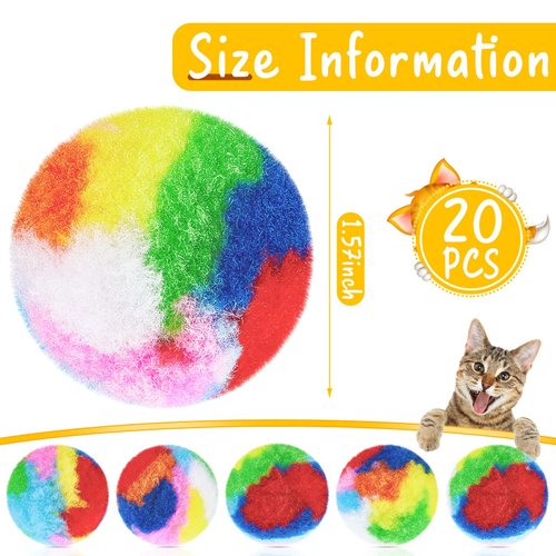 Deekin 20 Pcs Cat Pom Pom Balls Christmas Cat Ball Toy Kitty Yarn Puffs Assorted Color Small Cat Toy Balls Plush Kitty Soft Balls Fuzzy Kitty Balls for Pet Cat Kitten Kitty 1.6 Inch in Diameter
