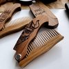 Beard Comb for Men Pocket Folding Combs for Mustache & Hair Travel Natural Wooden Comb with Real Man Engraving - Perfect for Use w/Beard Balm Oil (Wavy Half Skull) (Model WV)