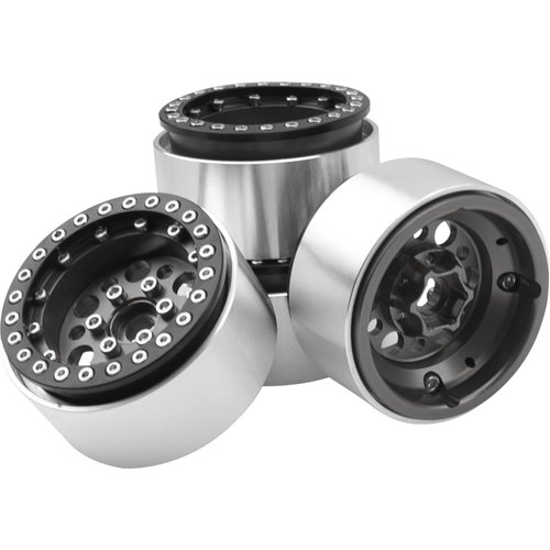4Pack ShareGoo Aluminum Alloy 1.9" Beadlock Wheel Rims Hubs Compatible with Traxxas TRX4 Axial SCX10 RCAWD D90 D110 Tamiya CC01 1/10 RC Crawler Car (Titanium)
