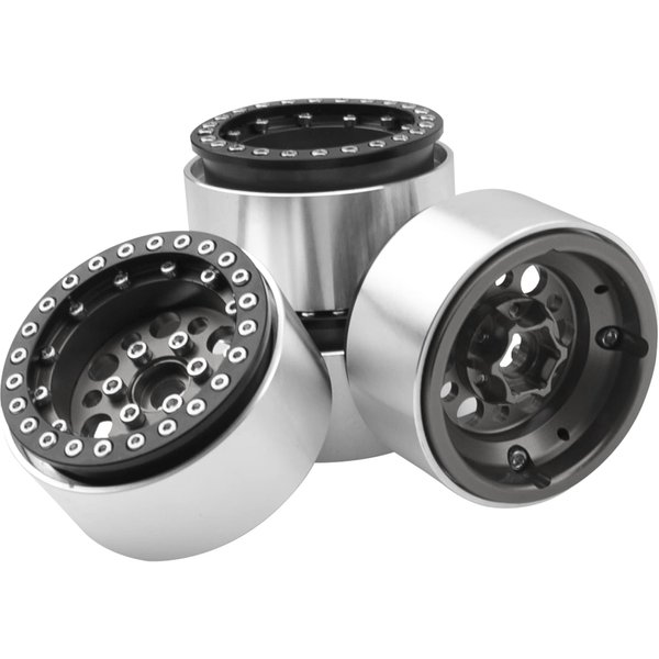 4Pack ShareGoo Aluminum Alloy 1.9" Beadlock Wheel Rims Hubs Compatible with Traxxas TRX4 Axial SCX10 RCAWD D90 D110 Tamiya CC01 1/10 RC Crawler Car (Titanium)