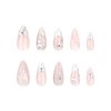 Almond Press on Nails Medium French Tip Fake Nails with Design Sliver Bow Glue on Nails 3D Water Ripple Acrylic Nails Y2k Star Stiletto False Nails Full Cover Stick on Nails for Women Manicure 24Pcs