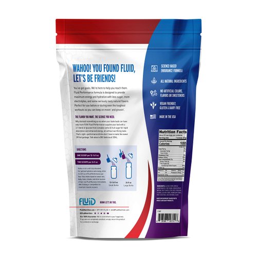 Fluid Performance - Low Sugar Endurance Fuel Sports Drink Mix with Electrolytes, All Natural Ingredients, Gluten-Free for Before or During Exercise (Blueberry Pomegranate, 30Serving)