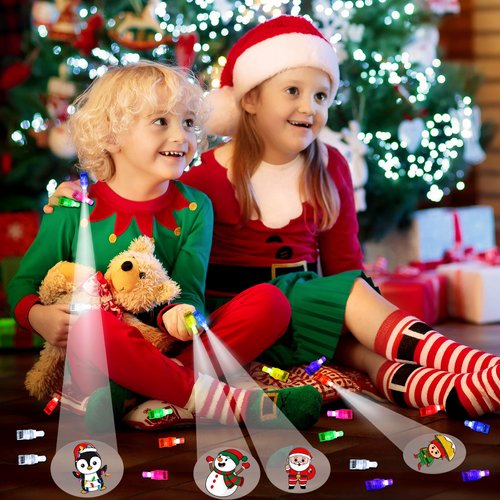 Christmas Party Favors, 40 Finger Lights Christmas Stocking Goodie Bag Stuffers for Kids Light Up Christmas Toys Classroom Prizes Christmas Gifts for Students Bulk Xmas Party Favors Treats Supplies