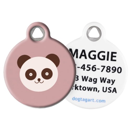 Dog Tag Art Panda Bear Personalized Pet ID Tag for Dogs and Cats, Silent Polymer Coated Stainless Steel Nametag with Customized Identification Information, Small .875" Diameter